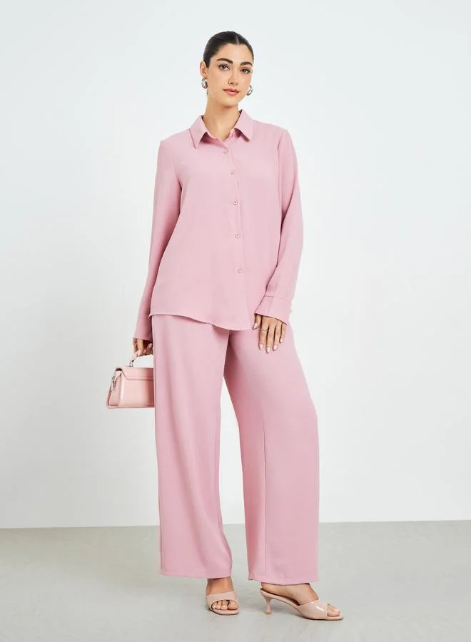 Pink Oversized Shirt and Wide Leg Pants Modest Set