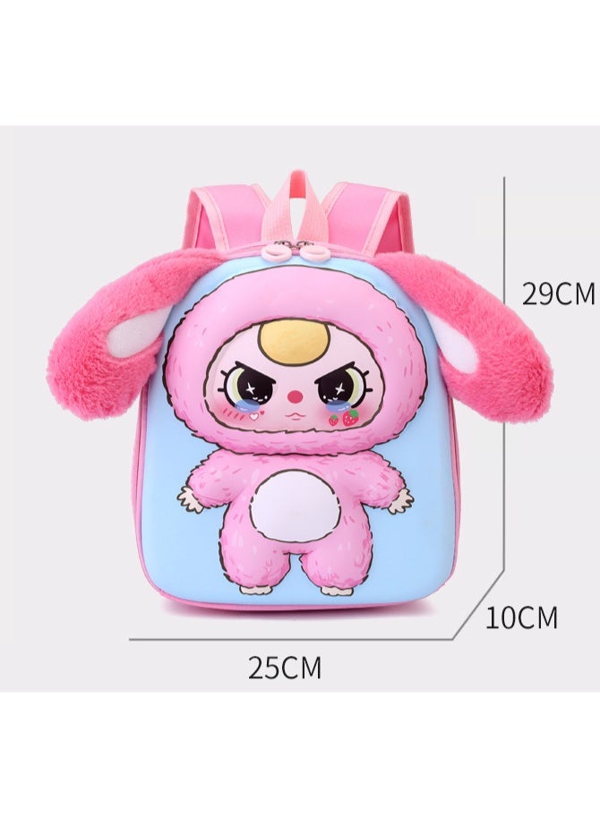 New style cute children's backpack with adorable plush toy on the front. Large ear-shaped cartoon backpack for kindergarten (brown) - Image 4