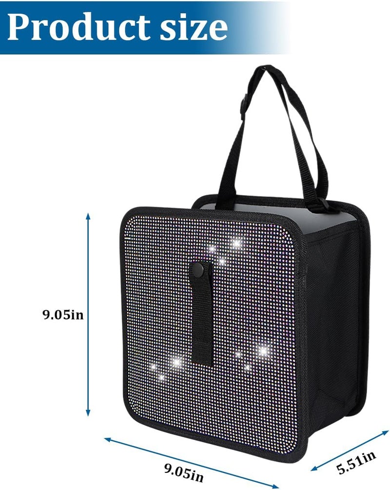BELOMI Car Foldable Trash Can - Bling Rhinestone Crystal Auto Hanging Waterproof Leakproof Garbage Bin - Image 2