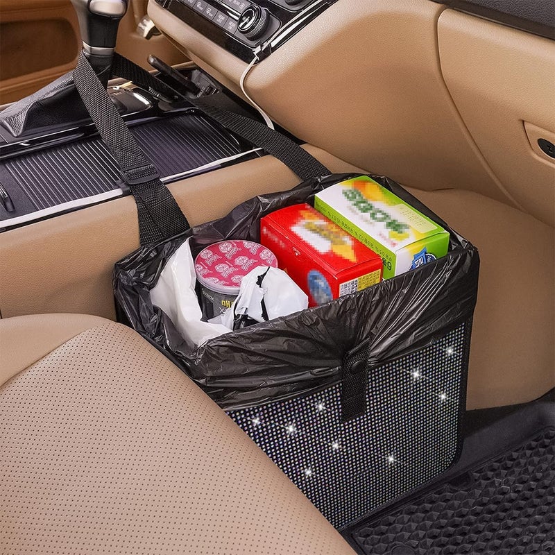 BELOMI Car Foldable Trash Can - Bling Rhinestone Crystal Auto Hanging Waterproof Leakproof Garbage Bin - Image 5