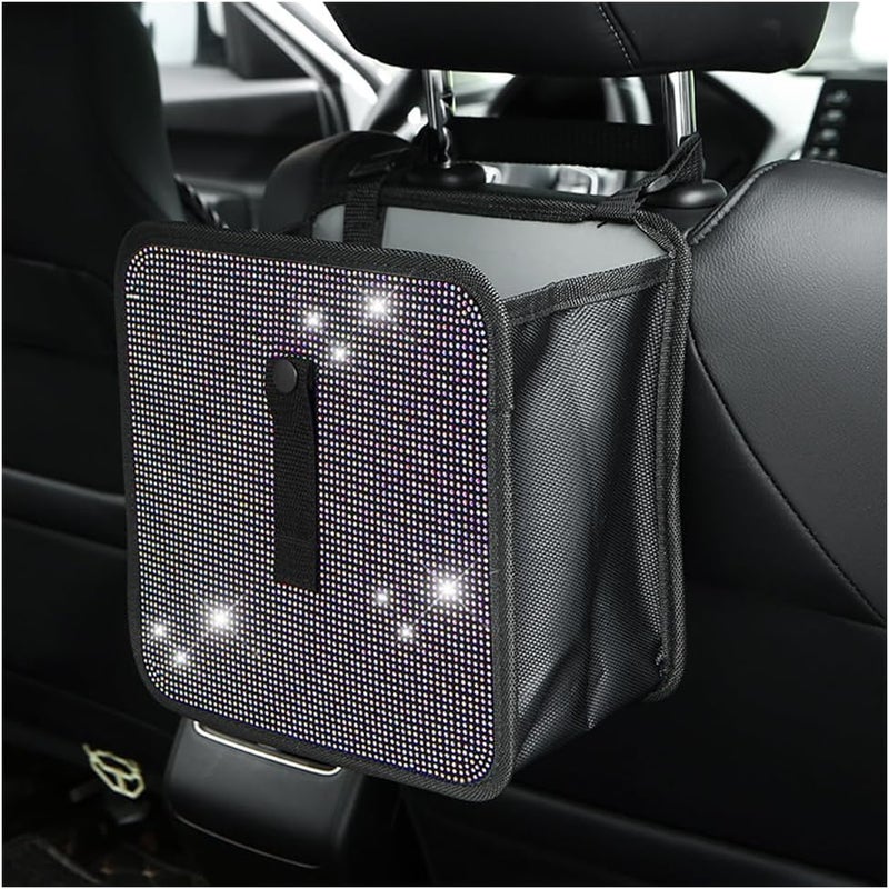 BELOMI Car Foldable Trash Can - Bling Rhinestone Crystal Auto Hanging Waterproof Leakproof Garbage Bin - Image 1