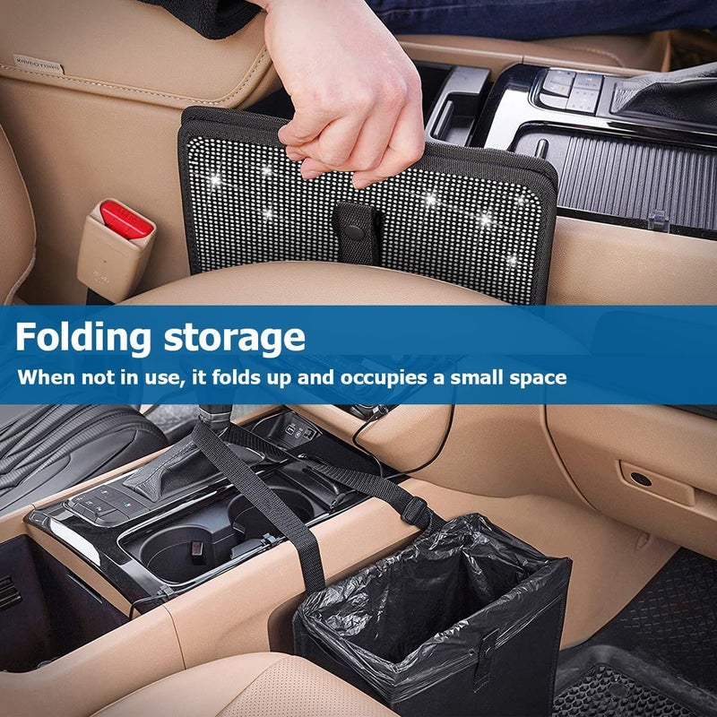 BELOMI Car Foldable Trash Can - Bling Rhinestone Crystal Auto Hanging Waterproof Leakproof Garbage Bin - Image 4