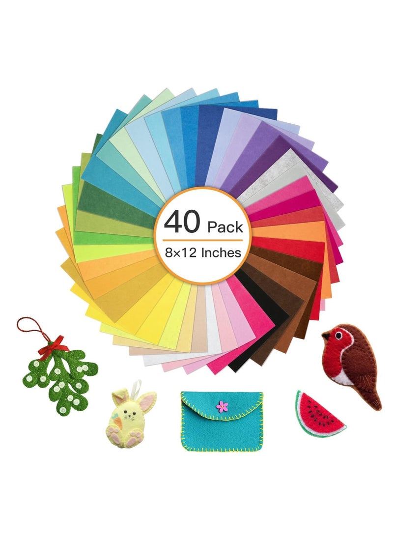 FengSVMA 8 x 12 Inches Felt Sheets for Crafts, 40Pcs Felt Squares Felt Fabric Sheets, Assorted Colors Non Woven Felt Pack, 1mm Thick, Stiff Felt Paper for DIY Sewing Craft Patchwork Decoration - Image 3