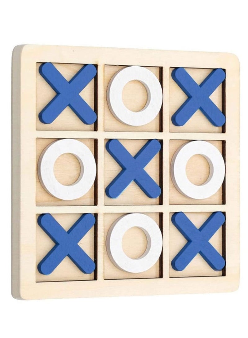MARGOUN Tic-Tac-Toe Game Toy Classic Wooden Checkerboard Educational Family Game Toys Set for Adults and Kids Blue - Image 1