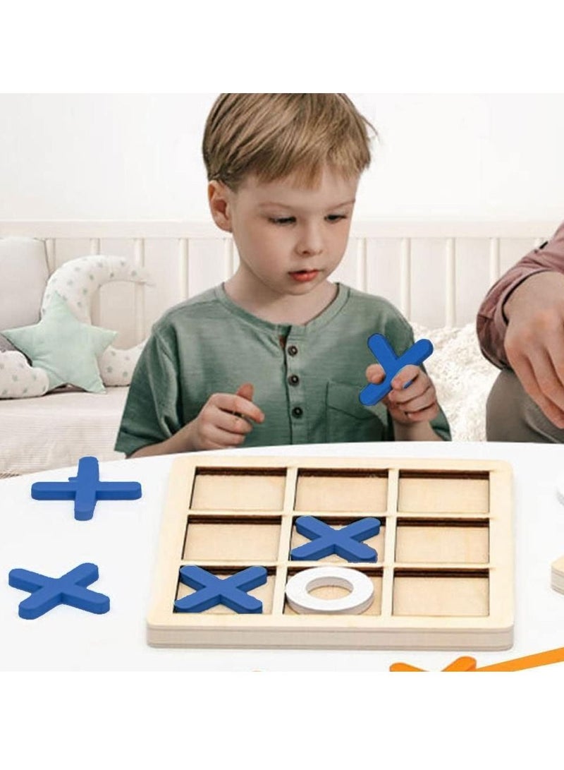 MARGOUN Tic-Tac-Toe Game Toy Classic Wooden Checkerboard Educational Family Game Toys Set for Adults and Kids Blue - Image 4