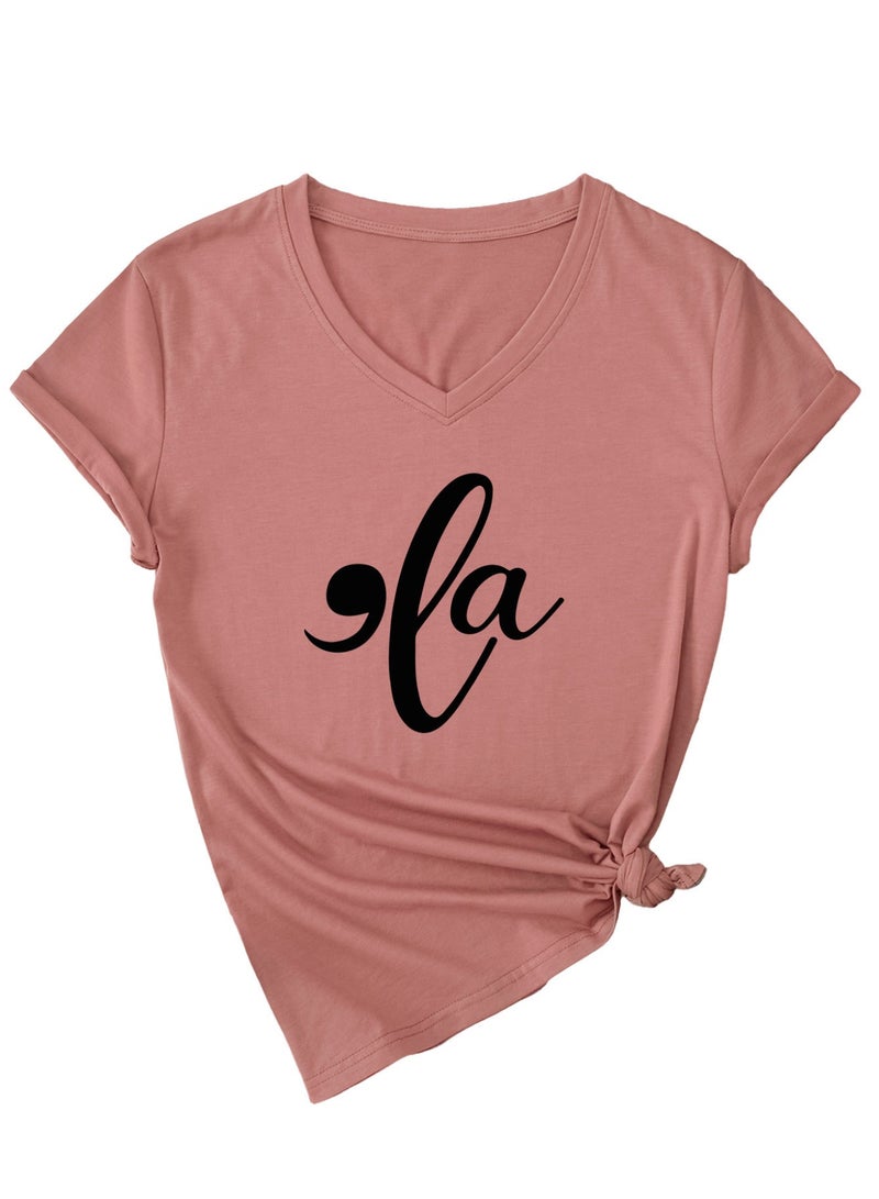 Women  V-Neck Cute Tee Shirts Tops - Image 1