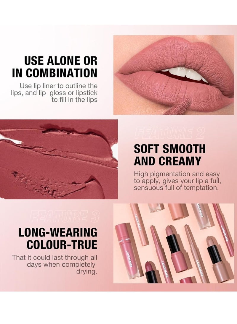 LANGMANNI - 3 in 1 Matte Soft Lip Set Lip Liner Liquid Lip Gloss and Lipstick Combo Set Soft Smooth Natural Lip Contour Set Waterproof and Long Lasting Effect All in One Lip Makeup Gift Set 02 - Image 1
