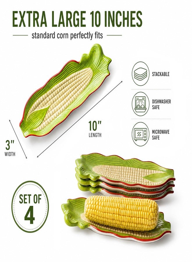 YHOJOY Corn on the Cob Dishes Set of 4, 10 Inch Large Ceramic Corn Cob Holders Plates, Embossed Corn Trays for Mess-Free BBQ, Summer Picnic, Oven & Dishwasher Safe, Multicolor - Image 2