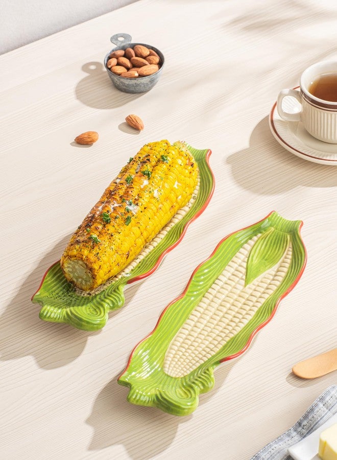 YHOJOY Corn on the Cob Dishes Set of 4, 10 Inch Large Ceramic Corn Cob Holders Plates, Embossed Corn Trays for Mess-Free BBQ, Summer Picnic, Oven & Dishwasher Safe, Multicolor - Image 5