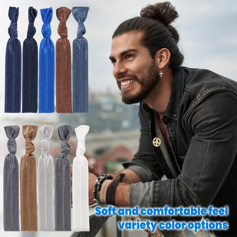 79style 100pcs Hair Ties For Men Bun Fabric Elastic Ribbon Hair Ties Ponytail Holders Mens Hair Bands Knotted Knot Hair Tie Men Guys Hair Accessories (10 Colors) - Image 2