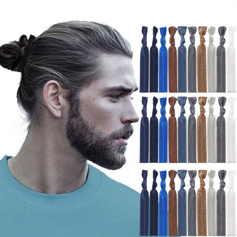 79style 100pcs Hair Ties For Men Bun Fabric Elastic Ribbon Hair Ties Ponytail Holders Mens Hair Bands Knotted Knot Hair Tie Men Guys Hair Accessories (10 Colors) - Image 1