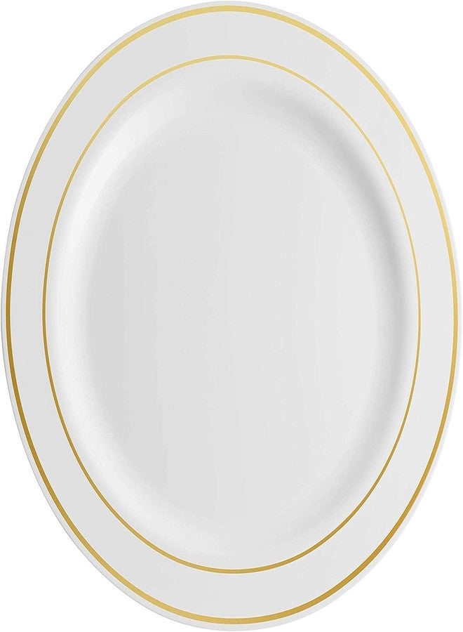 Munfix 100 Gold Plastic Plates Set, 10 Inch Fancy Heavy Duty Elegant Disposable Dinner Plates, For Party, Wedding, White with Gold Rim - Image 2