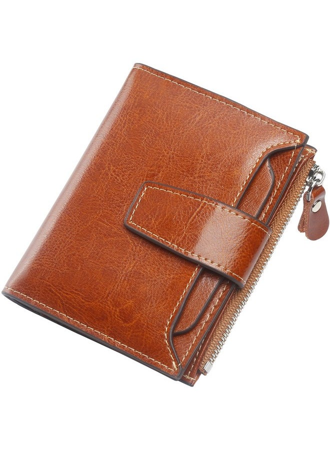 Lavemi - Small Compact Women Wallet Rfid Blocking Genuine Leather Bifold Purse With Id Windows(Brown) - Image 1