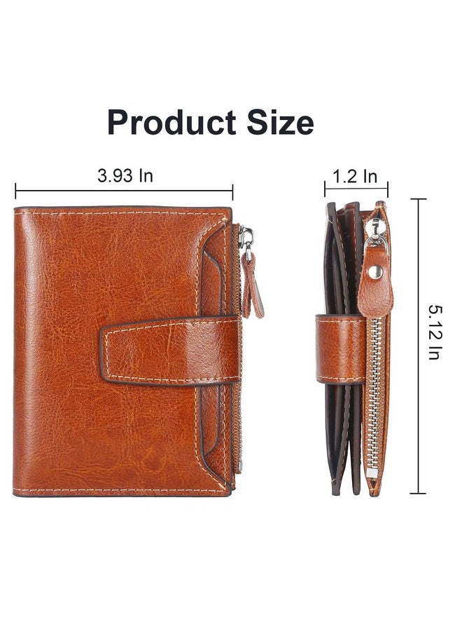 Lavemi - Small Compact Women Wallet Rfid Blocking Genuine Leather Bifold Purse With Id Windows(Brown) - Image 1