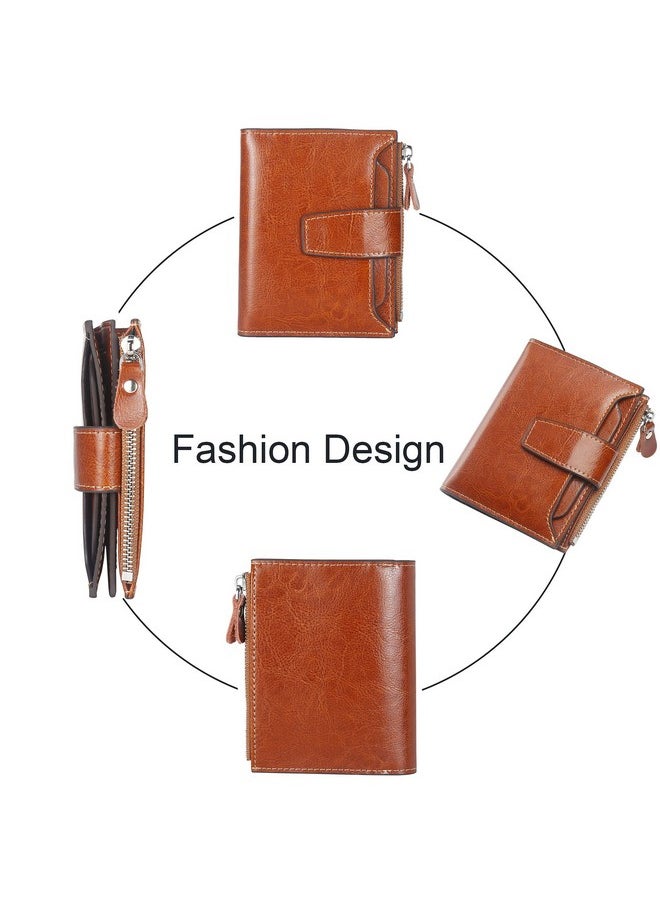 Lavemi - Small Compact Women Wallet Rfid Blocking Genuine Leather Bifold Purse With Id Windows(Brown) - Image 1