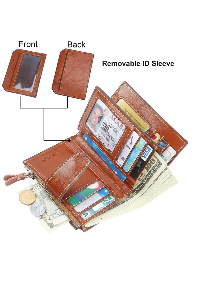 Lavemi - Small Compact Women Wallet Rfid Blocking Genuine Leather Bifold Purse With Id Windows(Brown) - Image 1