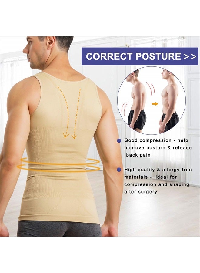 MOLUTAN Mens Compression Shirt Slimming Body Shaper Vest Sleeveless Waist Trainer Workout Tank Top Tummy Control Shapewear (Beige, Medium-Large)  - Image 4