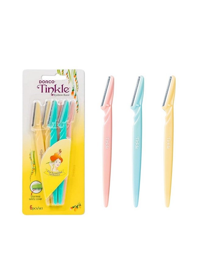 Tinkle Dermaplaning Tool 6 razors/Dermaplanie Razor, Eyebrow Razor, Facial Razor, Face Razor Peach Fuzz Remover, Exfoliating Face With Stainless Steel Safety Cover for Sensitive Skin - Image 2