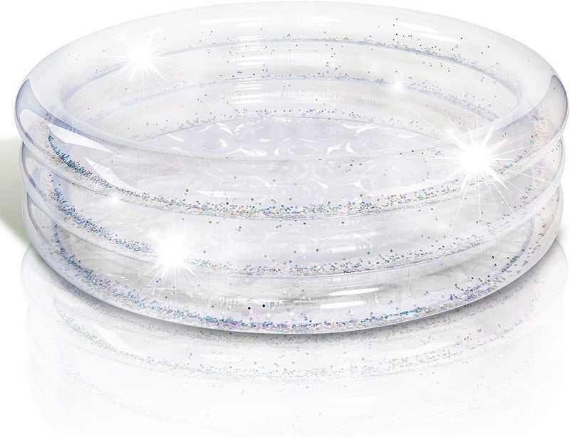 Art Creativity Sparkly Inflatable Kiddie Pool for Kids 34"x10" - 3 Levels - Transparent Blow Up Baby Pool with Silver Glitter, Easy to Inflate Small Toddler Pools for Outdoor - Image 2