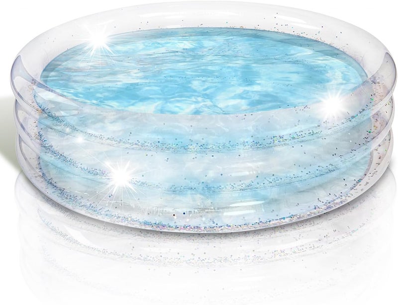 Art Creativity Sparkly Inflatable Kiddie Pool for Kids 34"x10" - 3 Levels - Transparent Blow Up Baby Pool with Silver Glitter, Easy to Inflate Small Toddler Pools for Outdoor - Image 1
