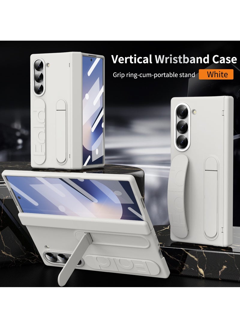 Samsung Galaxy ZFold 6 Stand Case with Hand Strap and Hinge Protection Screen Protector, Raised Edge Cover for ZFold 6（White） - Image 1