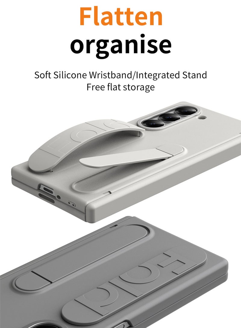 Samsung Galaxy ZFold 6 Stand Case with Hand Strap and Hinge Protection Screen Protector, Raised Edge Cover for ZFold 6（White） - Image 2