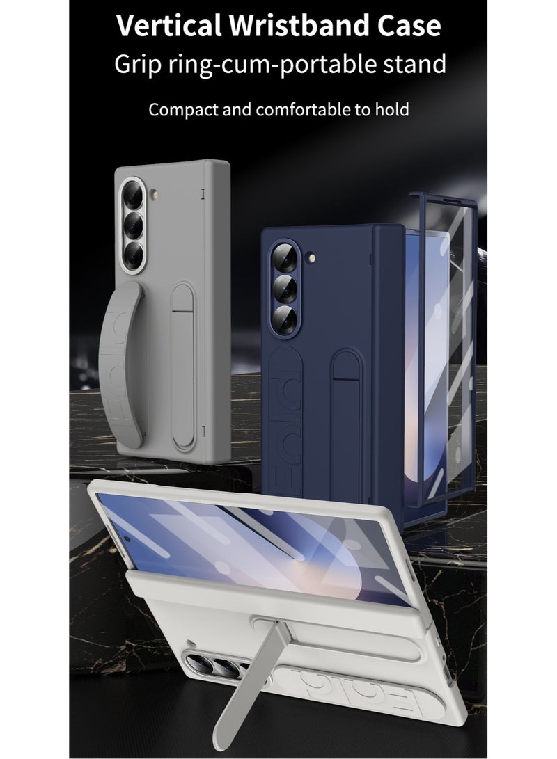Samsung Galaxy ZFold 6 Stand Case with Hand Strap and Hinge Protection Screen Protector, Raised Edge Cover for ZFold 6（White） - Image 3