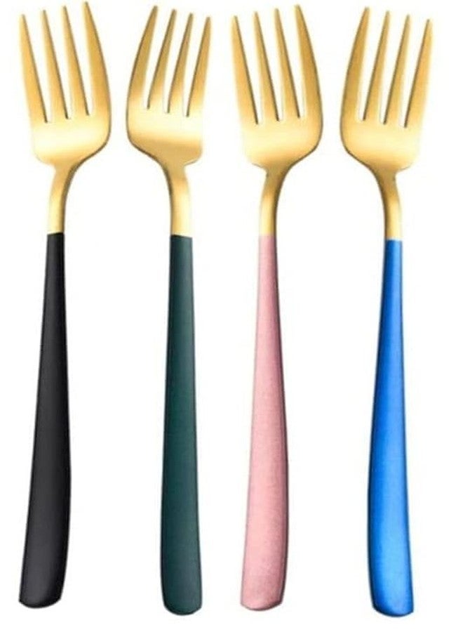 FIKKANI Gold Dinner Forks | Stainless Steel 21cm Silverware | Colorful Plated Handle | Multi-Color Forks for Dining & Serving | Elegant Cutlery Set | (4) - Image 1