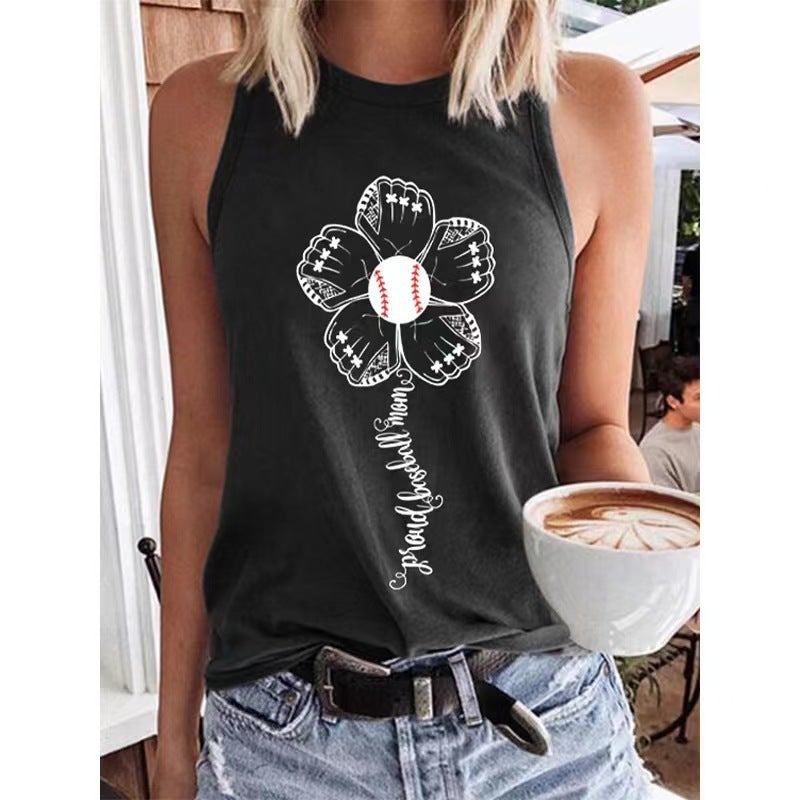 2022 Women'S Sleeveless Vest Baseballmom Baseball Printed T-Shirt - Image 1
