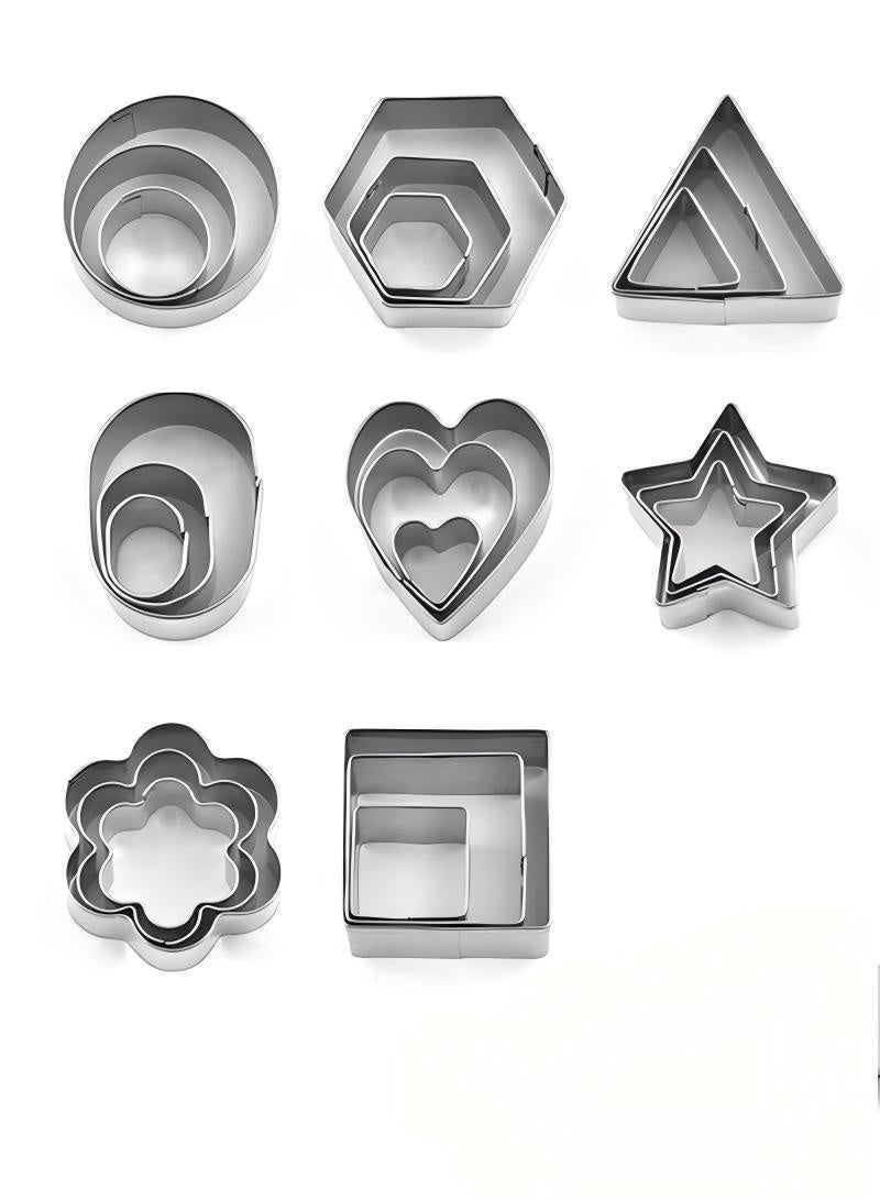 24 Pcs/Set Stainless Steel Cookie Cutters Set Mini Biscuit Shape Mold Plate Decoration Tool - Image 1