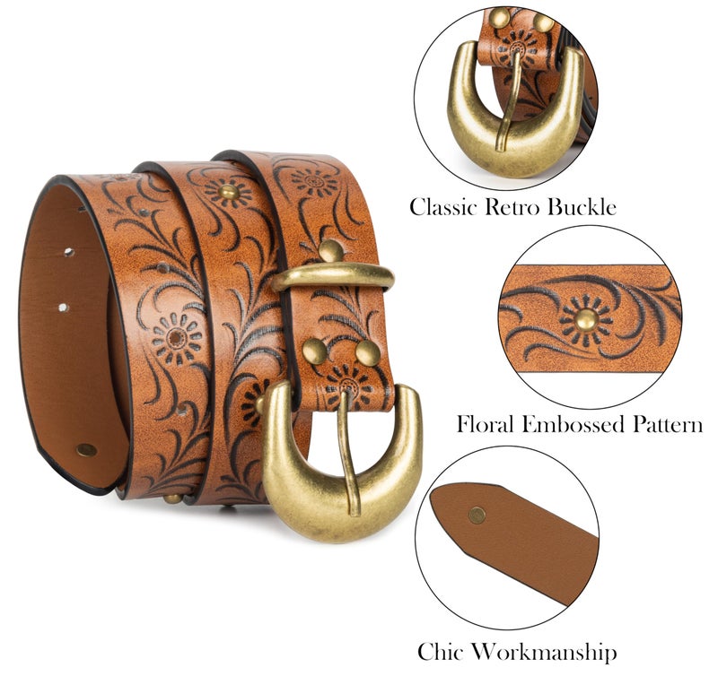 Eohak Western-Belt-for-Women-Cowgirl, PU-Leather-Waist-Belts with Vintage-Carved-Buckle and Tips-Ends for Jeans Pants Dresses - Image 5