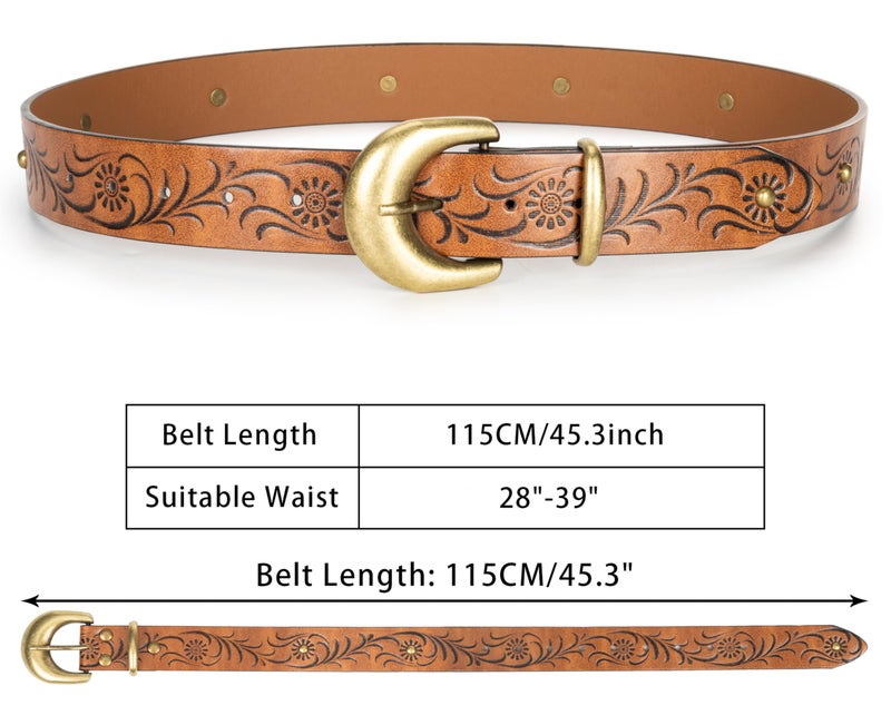 Eohak Western-Belt-for-Women-Cowgirl, PU-Leather-Waist-Belts with Vintage-Carved-Buckle and Tips-Ends for Jeans Pants Dresses - Image 2