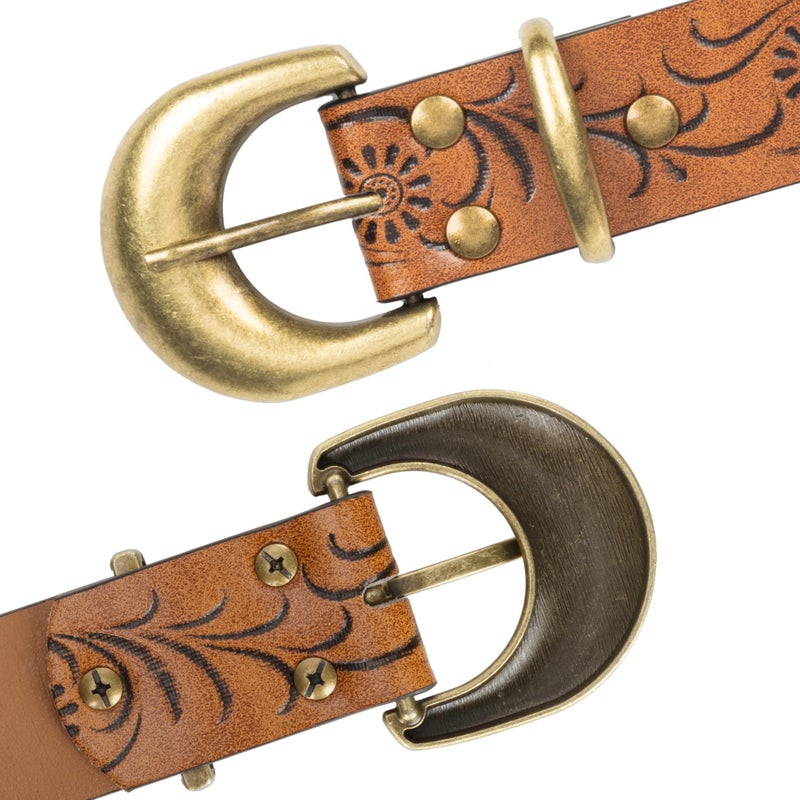 Eohak Western-Belt-for-Women-Cowgirl, PU-Leather-Waist-Belts with Vintage-Carved-Buckle and Tips-Ends for Jeans Pants Dresses - Image 3