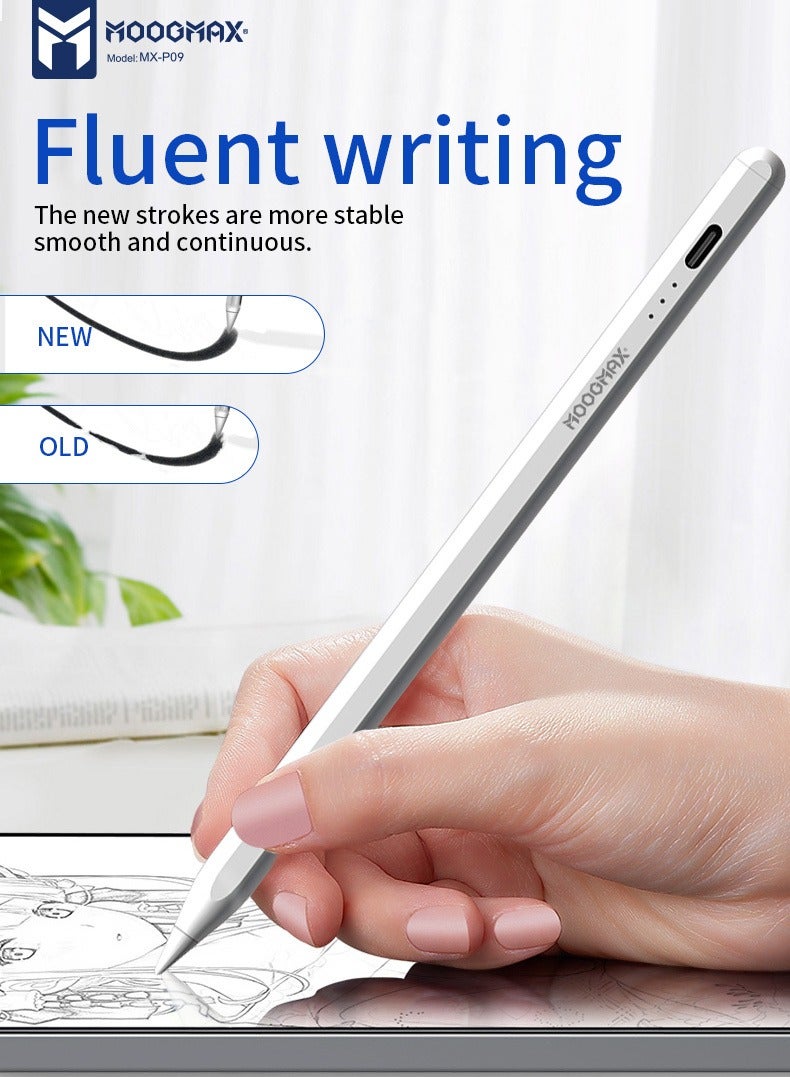 MOOGMAX MX-P09 iPad Pen supports palm grip. universal Stylus pen with a fast Type-C charging port. Magnetic pencil ipad (does not support wireless charging). Tablet Pen, iPad 11th gen, iPad 10th gen, iPad 9th gen, iPad A16, or even Samsung and other compatible devices. - Image 2