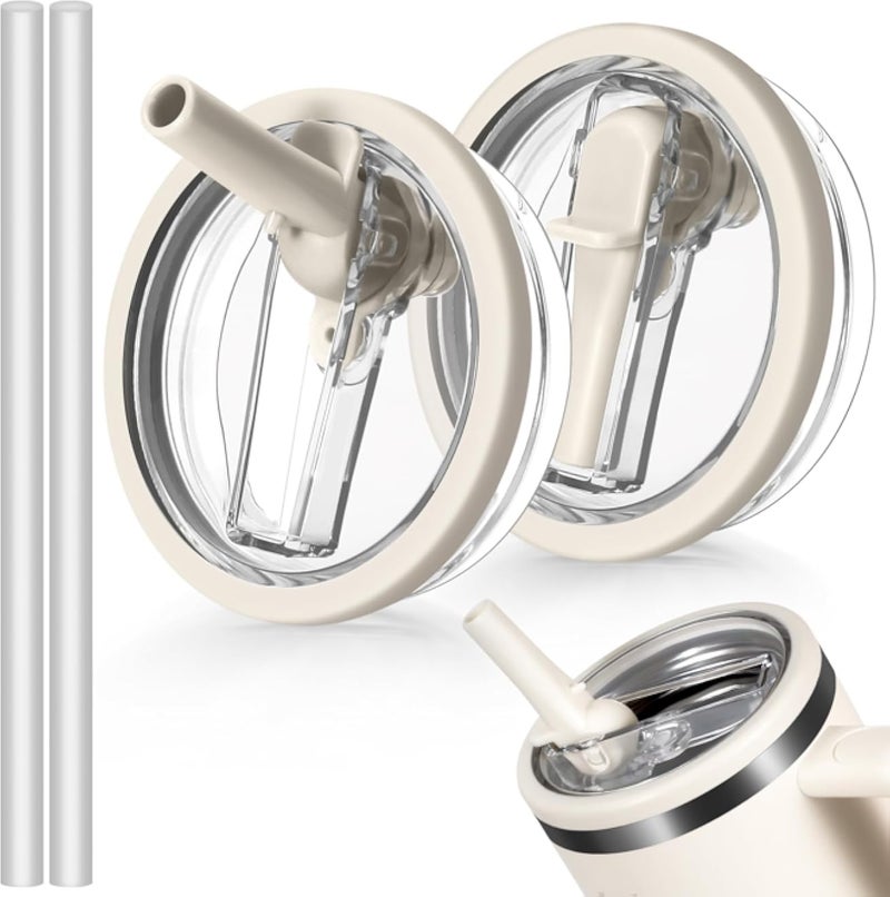 ستانلي عبوة من قطعتين من أغطية أكواب ستانلي كوينشر القابلة للطي بسعة 40 أونصة، مانعة للتسرب، قابلة لإعادة الاستخدام، مناسبة لملحقات أكواب ستانلي (بيج).