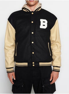 trendyol Black Unisex Regular Fit Bomber Collar College Winter Coat TMNAW24MO00017  - Image 3