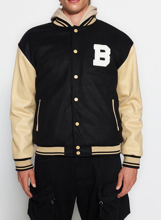 trendyol Black Unisex Regular Fit Bomber Collar College Winter Coat TMNAW24MO00017  - Image 3