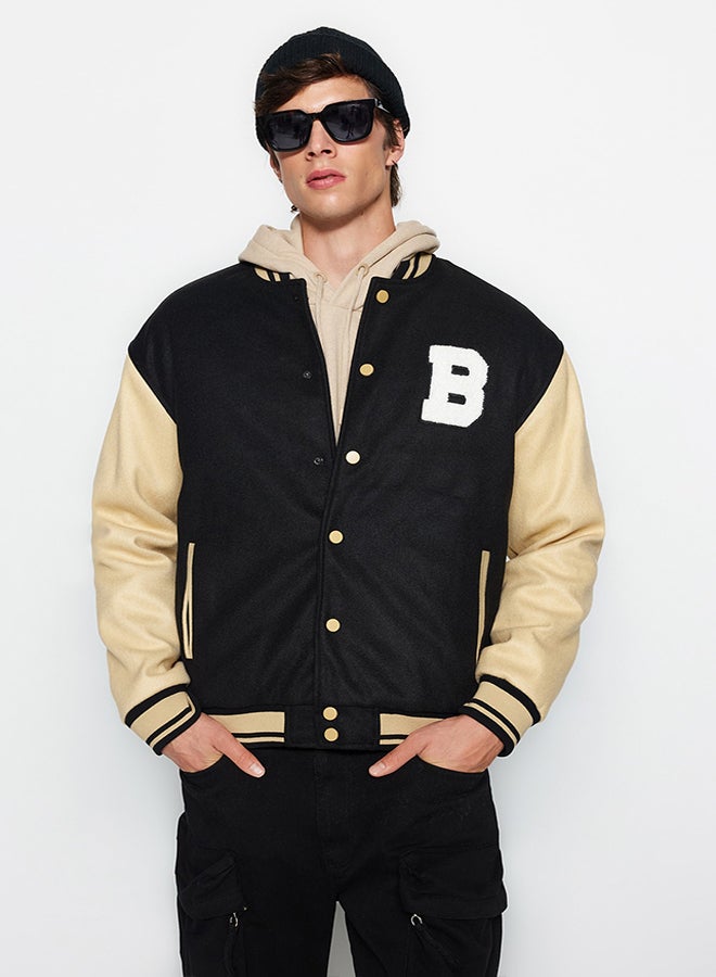 trendyol Black Unisex Regular Fit Bomber Collar College Winter Coat TMNAW24MO00017  - Image 2