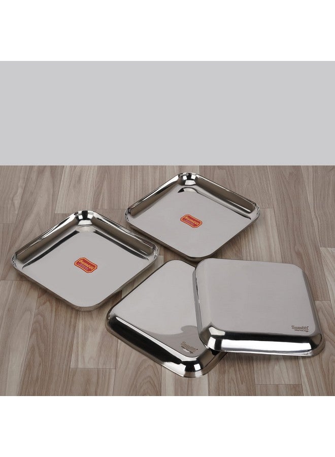 Sumeet Stainless Steel Medium Square Shape Plate/Snacks Plate/Breakfast Plate Set of 4pcs, 20cm dia, Silver - Image 5