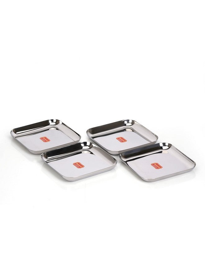 Sumeet Stainless Steel Medium Square Shape Plate/Snacks Plate/Breakfast Plate Set of 4pcs, 20cm dia, Silver - Image 1