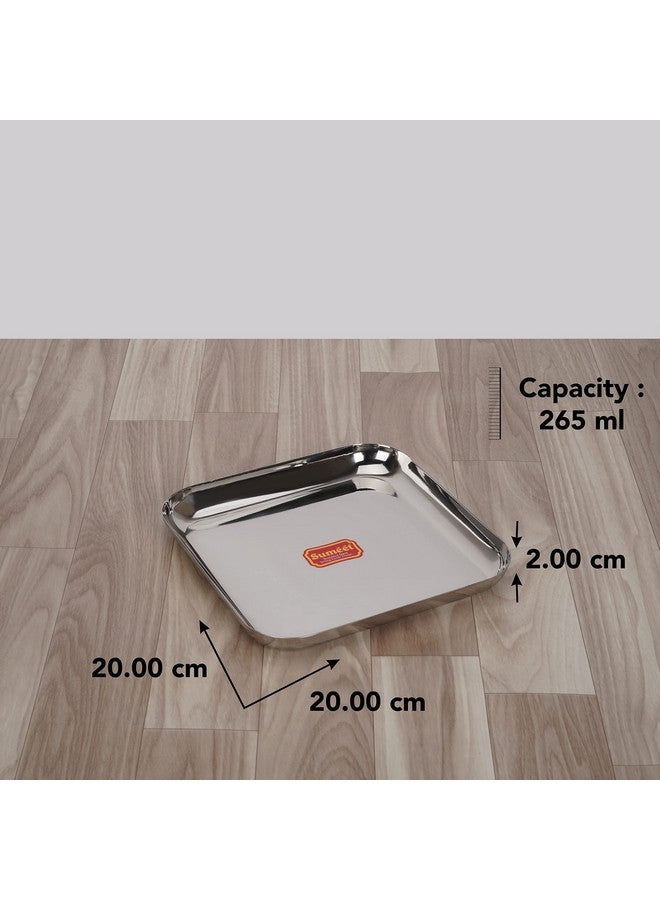 Sumeet Stainless Steel Medium Square Shape Plate/Snacks Plate/Breakfast Plate Set of 4pcs, 20cm dia, Silver - Image 4