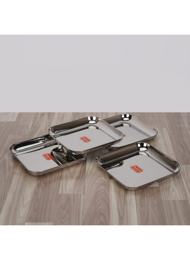 Sumeet Stainless Steel Medium Square Shape Plate/Snacks Plate/Breakfast Plate Set of 4pcs, 20cm dia, Silver - Image 3