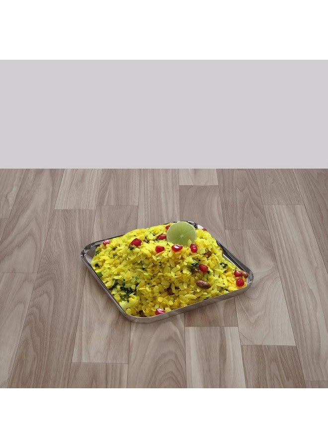 Sumeet Stainless Steel Medium Square Shape Plate/Snacks Plate/Breakfast Plate Set of 4pcs, 20cm dia, Silver - Image 2