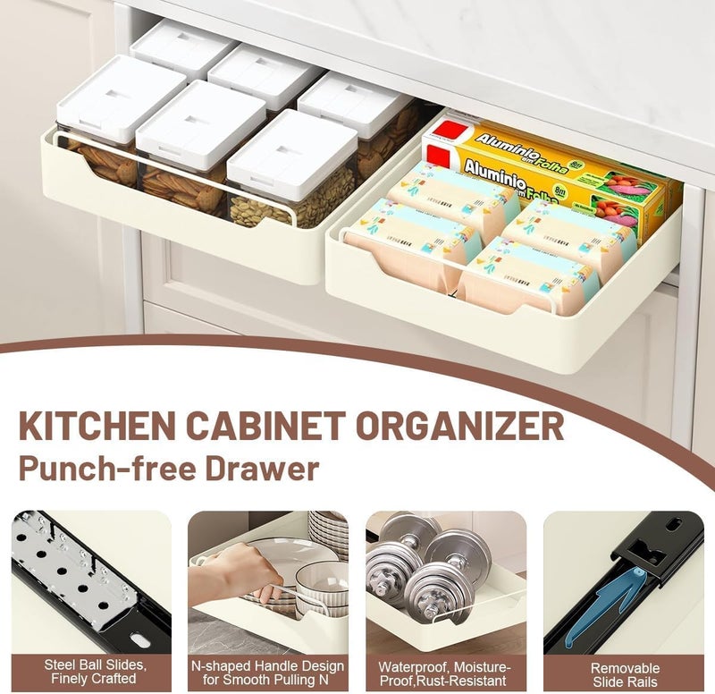 Deoxys Deoxys Pull Out Heavy Duty Sliding Basket Organizer Drawer Cabinet Organizer Fixed with Adhesive Nano Film Pull Out Drawer for Kitchen Under Sink Organizer Pantry Bathroom  - Image 5