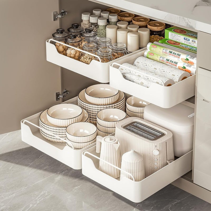 Deoxys Deoxys Pull Out Heavy Duty Sliding Basket Organizer Drawer Cabinet Organizer Fixed with Adhesive Nano Film Pull Out Drawer for Kitchen Under Sink Organizer Pantry Bathroom  - Image 4