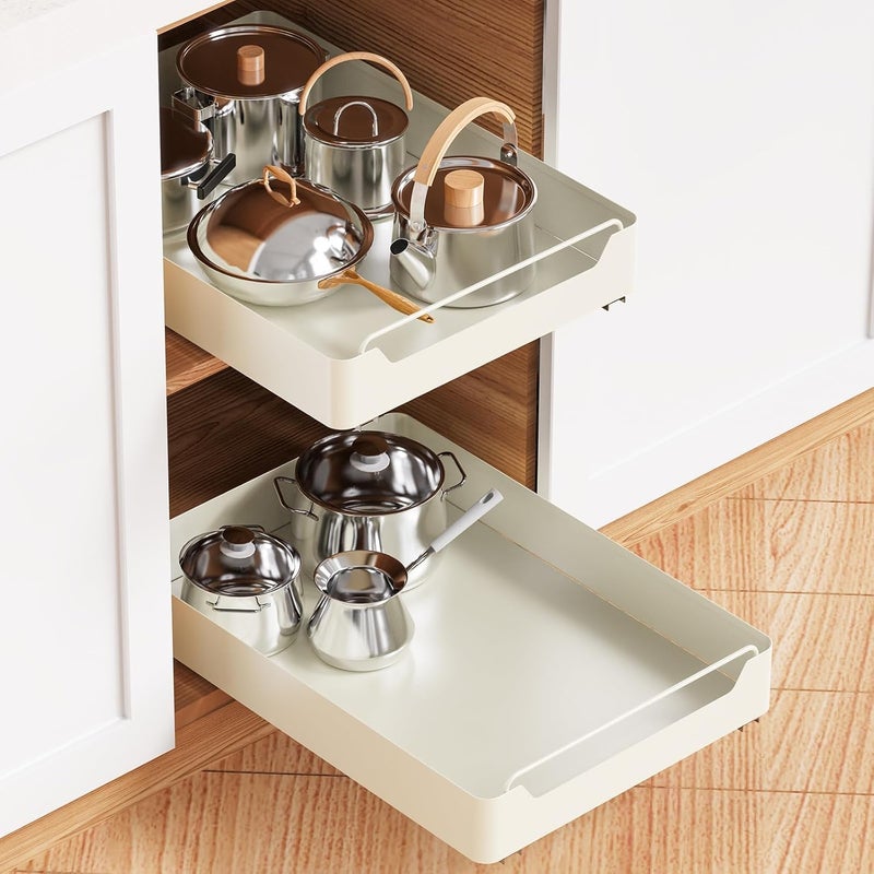 Deoxys Deoxys Pull Out Heavy Duty Sliding Basket Organizer Drawer Cabinet Organizer Fixed with Adhesive Nano Film Pull Out Drawer for Kitchen Under Sink Organizer Pantry Bathroom  - Image 1
