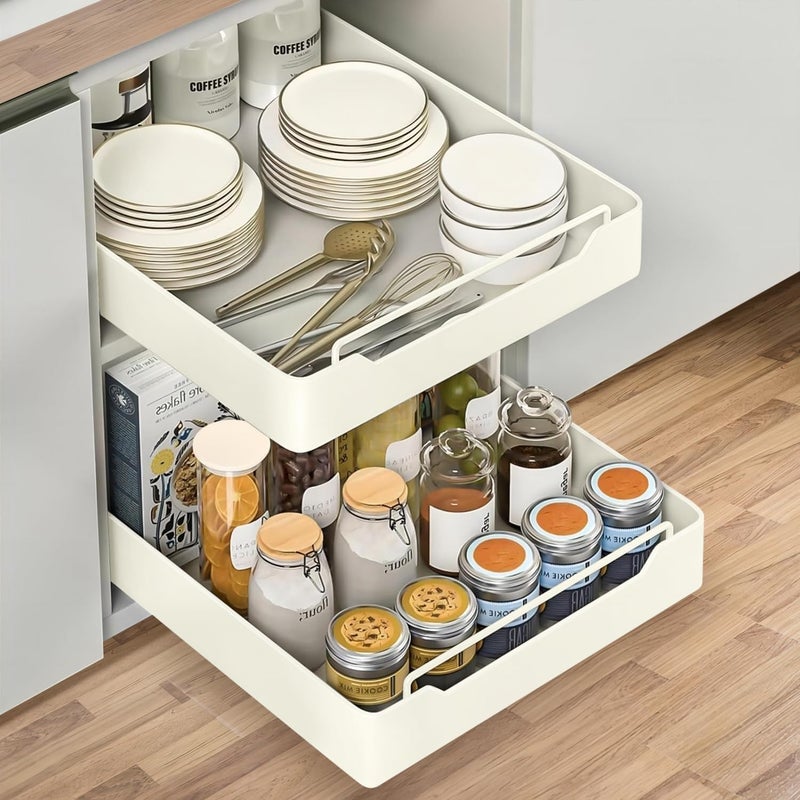 Deoxys Deoxys Pull Out Heavy Duty Sliding Basket Organizer Drawer Cabinet Organizer Fixed with Adhesive Nano Film Pull Out Drawer for Kitchen Under Sink Organizer Pantry Bathroom  - Image 2