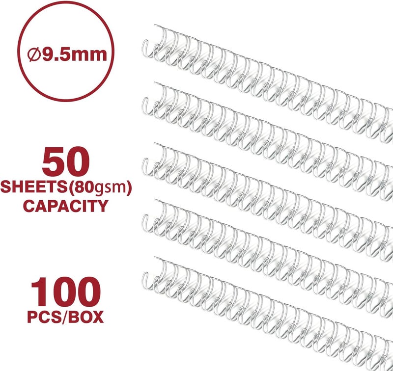 RAYSON Wire binding ring,9.5 mm, 3:1 pitch double loop wire silver 34 holes,100pcs/box - Image 2