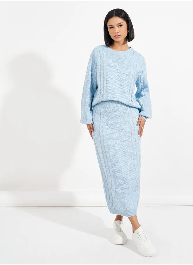 Styli Oversized Cable Knit Sweater & Midi Skirt Co-Ords