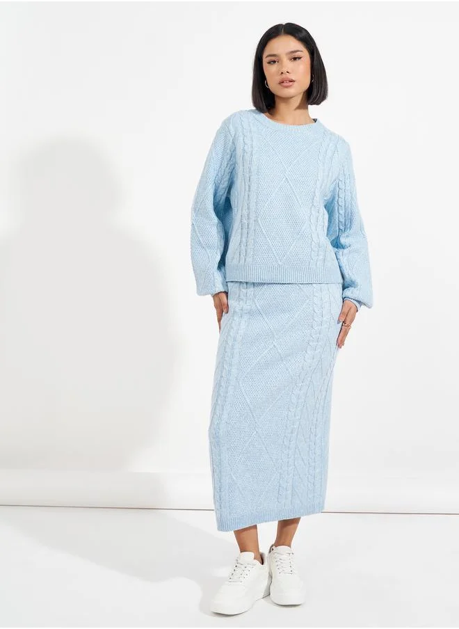 Styli Oversized Cable Knit Sweater & Midi Skirt Co-Ords